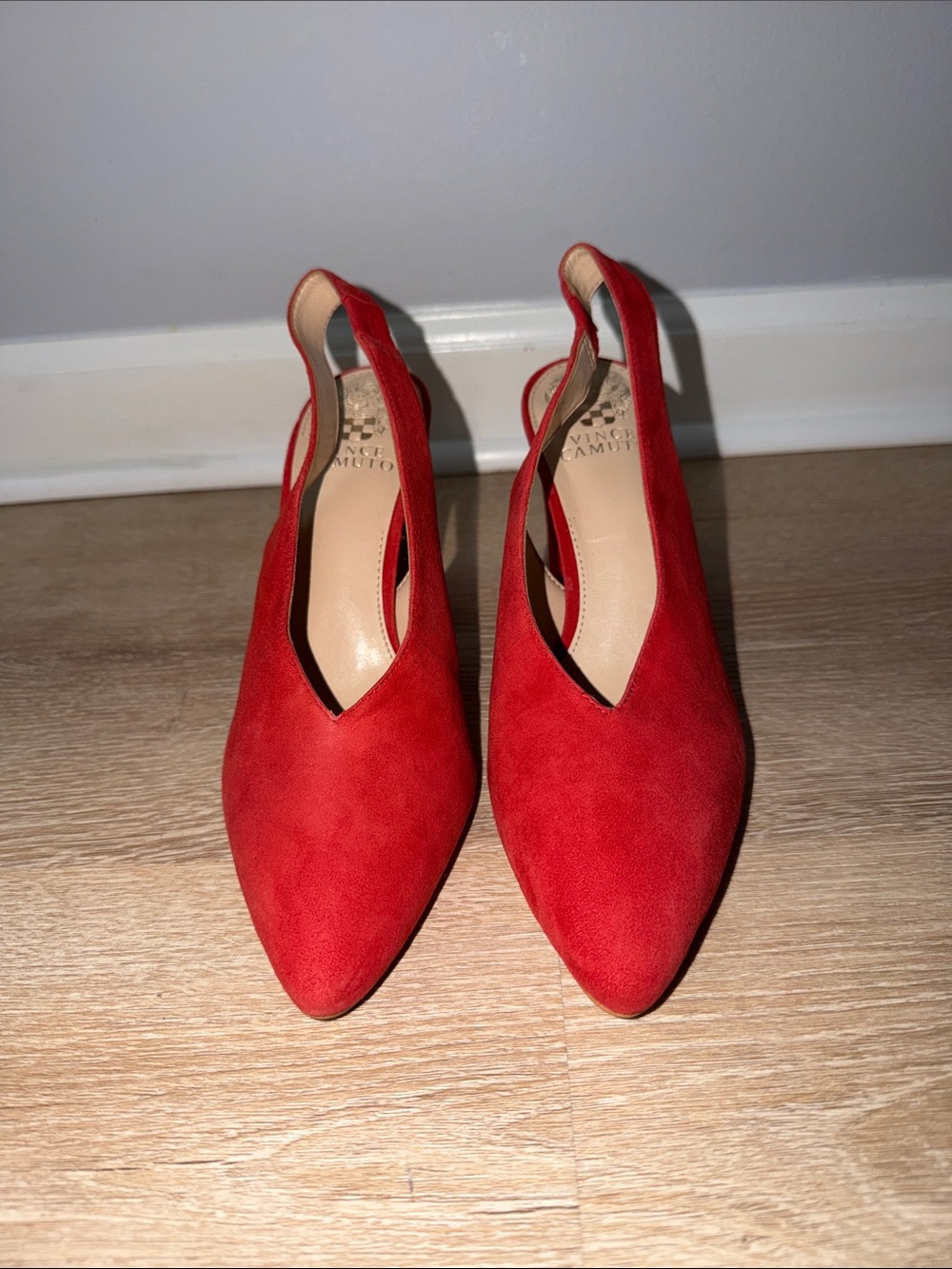 Vince Camuto Bright Red Suede Pointed Slingback Heels